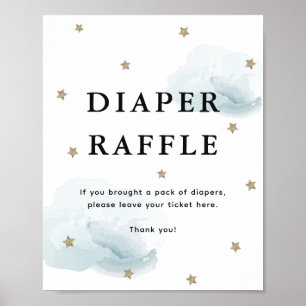 Affiche Étoiles et nuages bleus Baby shower Déchets Raffle