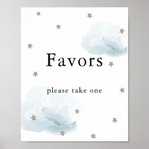 Affiche Étoiles et nuages Bleus Baby shower Faveur Signer