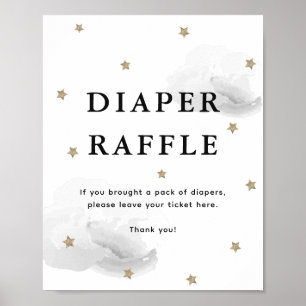 Affiche Étoiles et nuages gris Baby shower Déchets Raffle