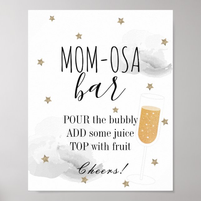 Affiche Etoiles et nuages gris Baby shower Maman-osa Bar (Devant)