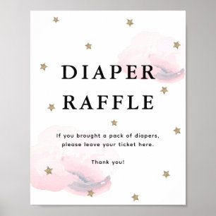 Affiche Étoiles et nuages roses Baby shower Déchets Raffle