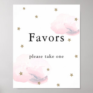 Affiche Étoiles et nuages roses Baby shower Faveurs Signer