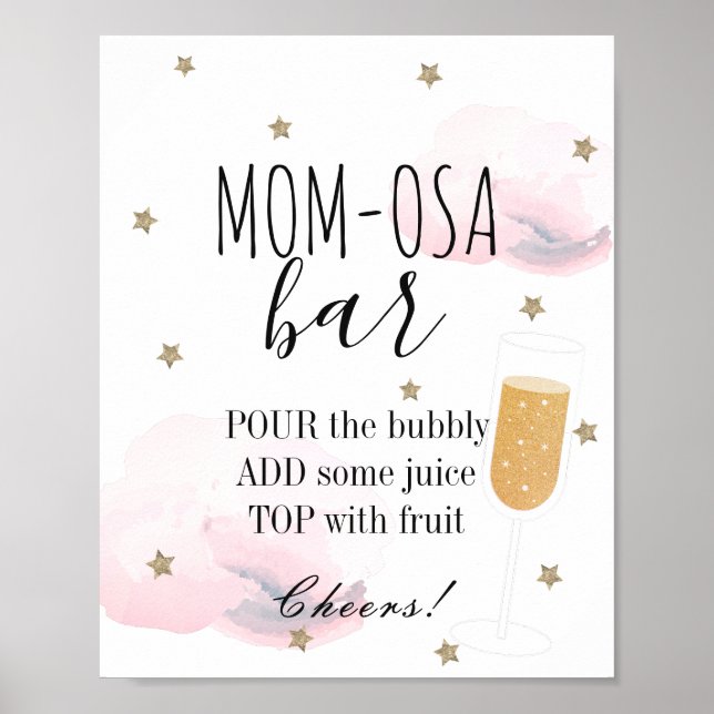 Affiche Etoiles et nuages roses Baby shower Maman-osa Bar (Devant)