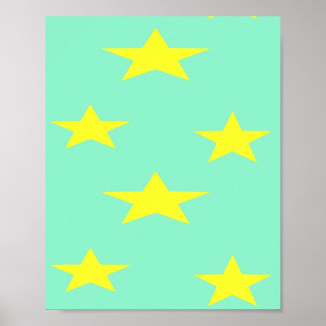 Affiche étoiles jaunes sur turquoise (Devant)