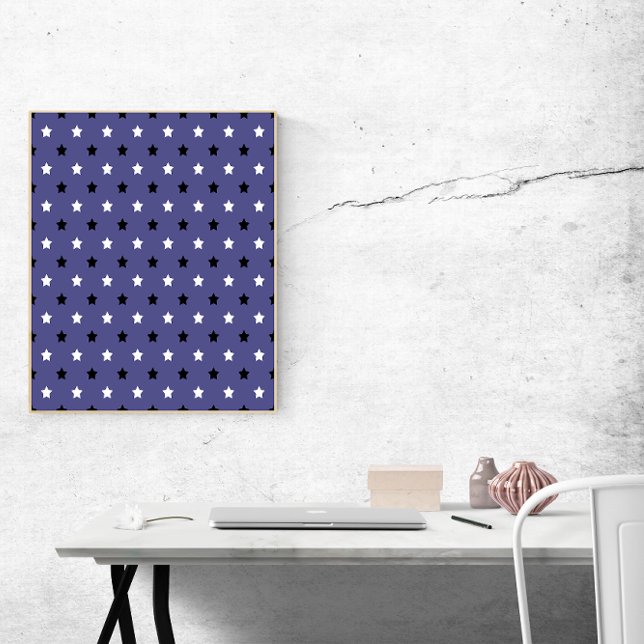 Affiche Étoiles Motif noir et blanc violet Arrière - plan (A cute poster with a black and white star pattern on a purple background)