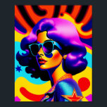 Affiche Étoiles psychédéliques et rayures Pop Art Diva<br><div class="desc">Cette création pop art vous emmènera dans un voyage vers le passé super, avec une touche audacieuse et élégante. Une fille fascinante et psychédélique, portant une paire de lunettes de soleil cool, se heurte aux étoiles dynamiques et raye l'arrière - plan. L'ambiance rétro, associée au design pop art moderne, fait...</div>