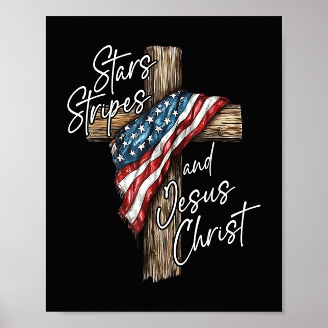 Affiche Étoiles Rayures et Jésus-Christ Foi Patriote (Devant)