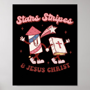 Affiche Étoiles Rayures Jésus-Christ Chrétien 4 Juillet Am