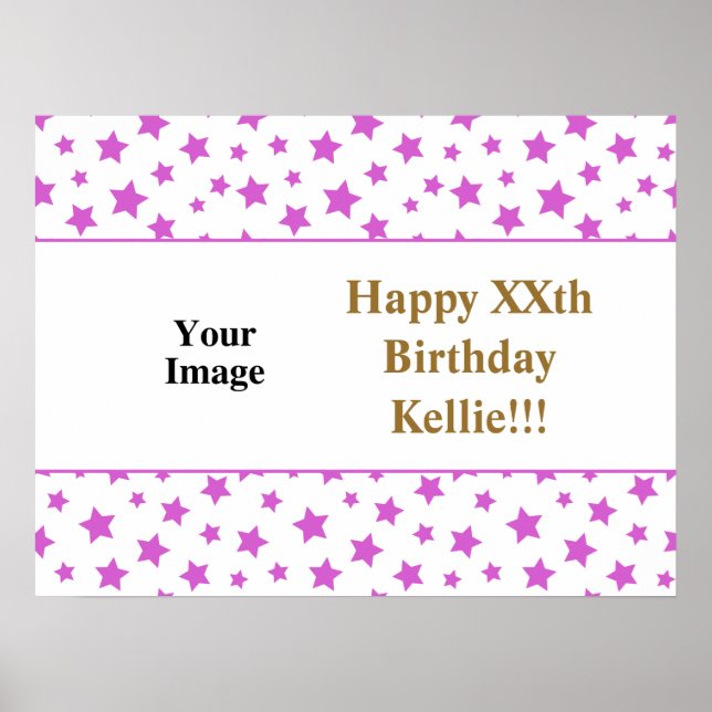 Affiche Étoiles Roses Avec Message Photo Anniversaire (Devant)