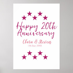 Affiche étoiles roses joyeux 20e anniversaire de mariage t