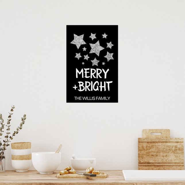 Affiche Étoiles scintillantes de Noël Nom de famille joyeu (Cuisine)