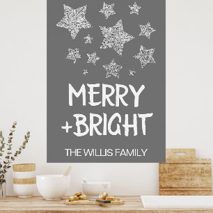 Affiche Étoiles scintillantes de Noël Nom de famille joyeu
