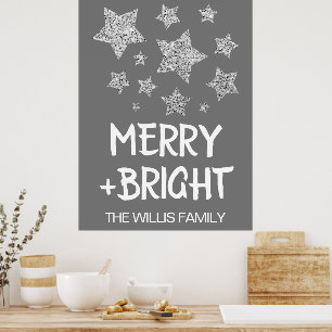Affiche Étoiles scintillantes de Noël Nom de famille joyeu