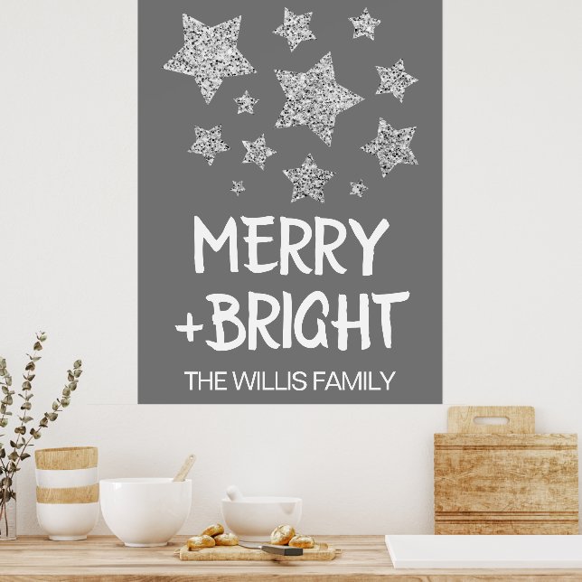 Affiche Étoiles scintillantes de Noël Nom de famille joyeu (Cuisine)