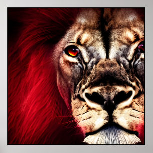 Affiche Étonnant Lion mâle sauvage de fleur