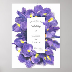 Affiche Étonnant violet Irises Aquarelle Floral Mariage