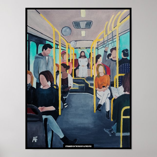 Affiche Étranger dans le bus, peinture d'Alfred Fox (Devant)