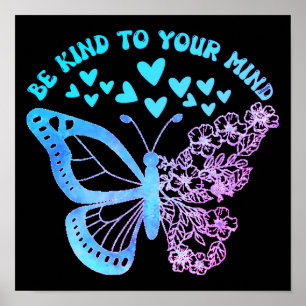 Affiche ÊTRE GENTIL À VOTRE ESPRIT papillon, santé mentale