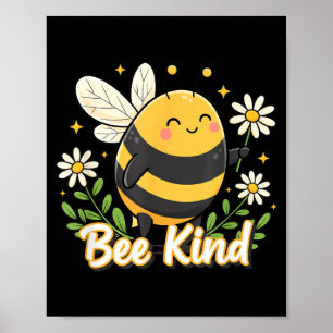 Affiche Être Gentil Mignon Abeille Dessin Animé Floral Éco