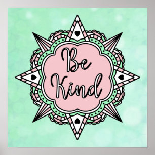 Affiche Être gentil   Mint vert et rose
