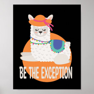 Affiche Être L'Exception Kawaii Funny Llama White & Orange