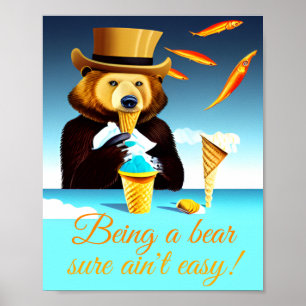 Affiche Être Un Ours Portant Le Chapeau Supérieur Manger D