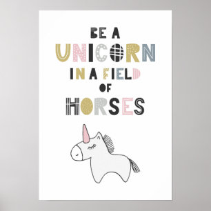 Affiche Être Unicorne Dans Un Champ De Chevaux