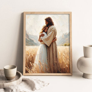 Affiche Étreinte de guérison, Jésus serrant une fille, Jés