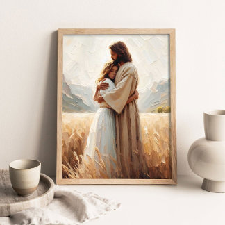 Affiche Étreinte de guérison, Jésus serrant une fille, Jés