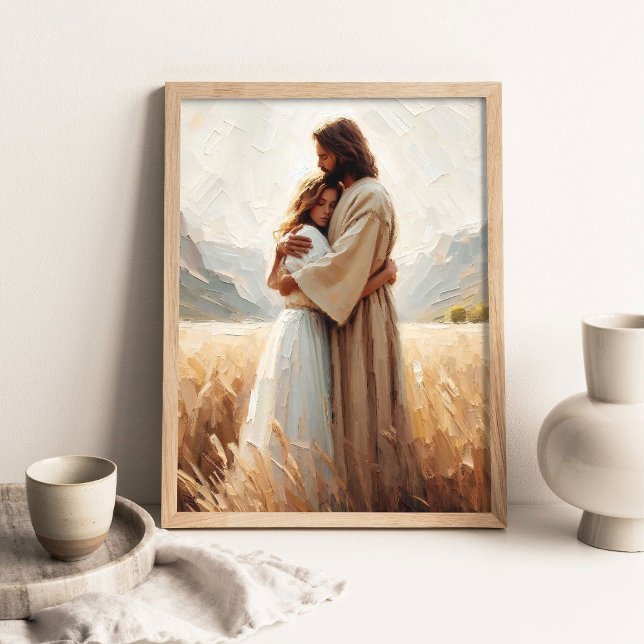 Affiche Étreinte de guérison, Jésus serrant une fille, Jés (Créateur téléchargé)