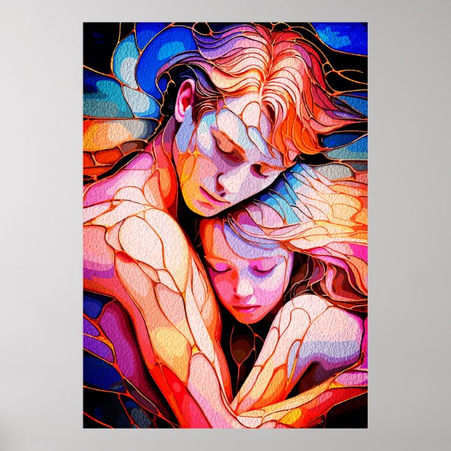 Affiche Étreinte du Gardien Éthéré – Vitrail Fantastique (Devant)