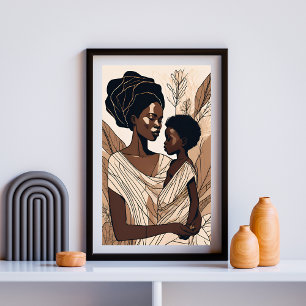 Affiche Étreinte élégante d'une mère et d'un fils afro