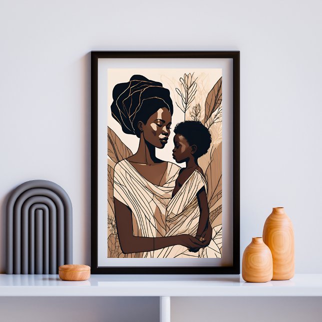 Affiche Étreinte élégante d'une mère et d'un fils afro (Créateur téléchargé)