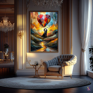 Affiche Étreinte romantique sous un cœur en vitrail