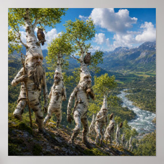 Affiche Êtres d'arbres enchantés sur une colline