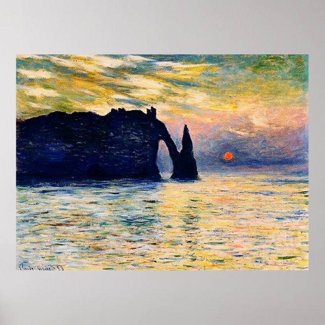 Affiche Etretat, coucher du soleil, 1883 (Devant)