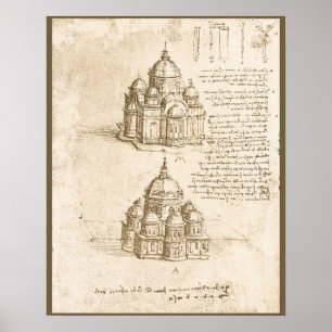 Affiche Étude de cathédrale architecturale de Léonard de V