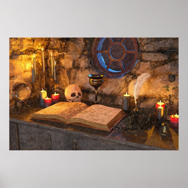 Affiche Étude de sorcier de fantasy médiéval (Devant)