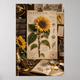 Affiche Étude de tournesol vintage en herbier sur toile