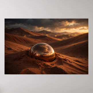 Affiche Étude en cuivre — Sphère miroir dans les dunes du