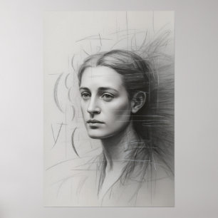 Affiche Étude introspective : Portrait au graphite
