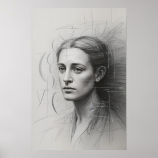 Affiche Étude introspective : Portrait au graphite