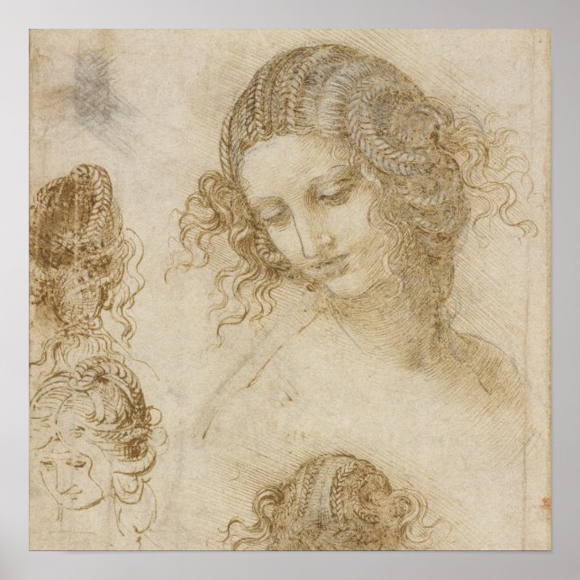 Affiche Étude pour la tête de Léda par Léonard de Vinci (Devant)
