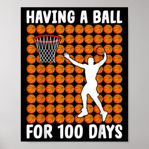 Affiche Étudiant de basket-ball 100e jour ayant boule 100 