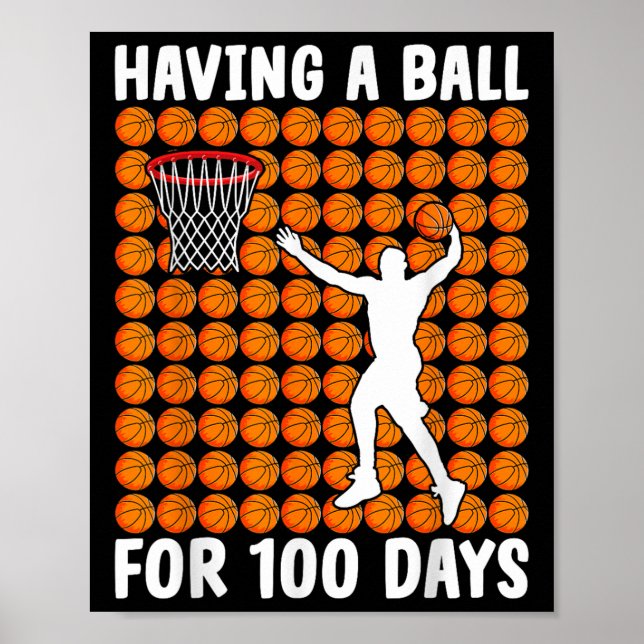 Affiche Étudiant de basket-ball 100e jour ayant boule 100  (Devant)