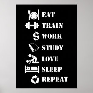 Affiche Etudier train travail amour sommeil répétition - A