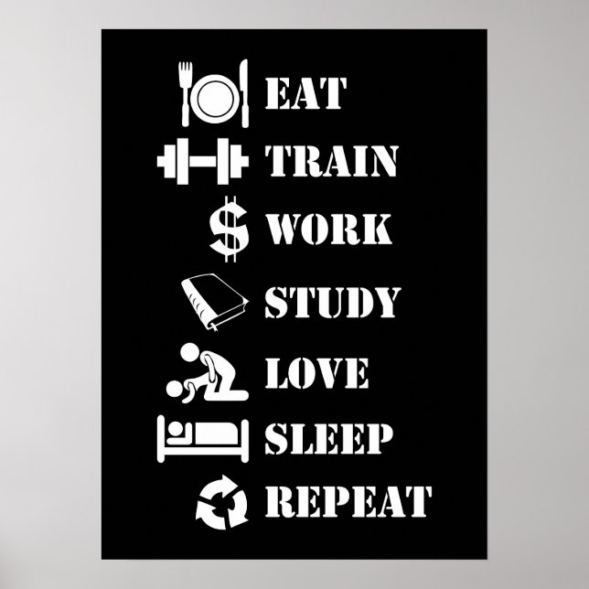 Affiche Etudier train travail amour sommeil répétition - A (Devant)