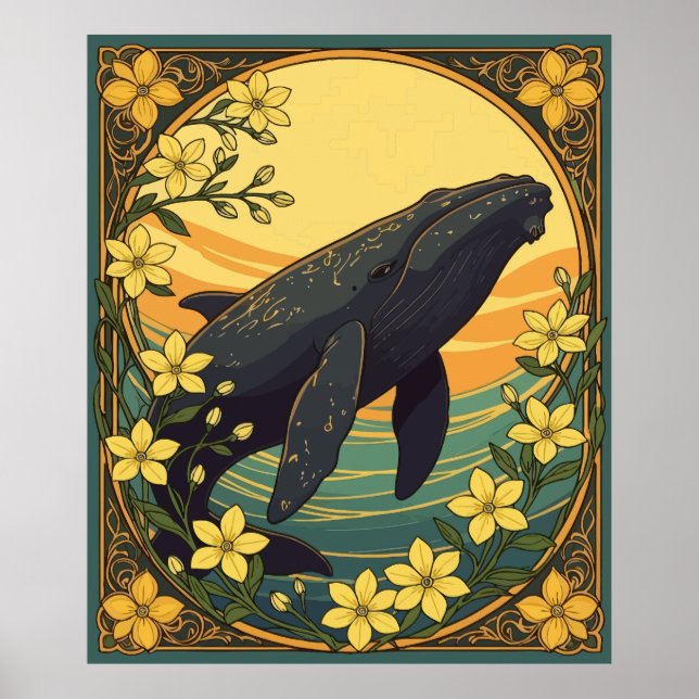 Affiche Eubalaena glacialis Et Fleurs Jaunes De Jasmin (Devant)