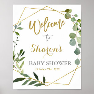 Affiche Eucalyptus Baby shower vert signe de bienvenue