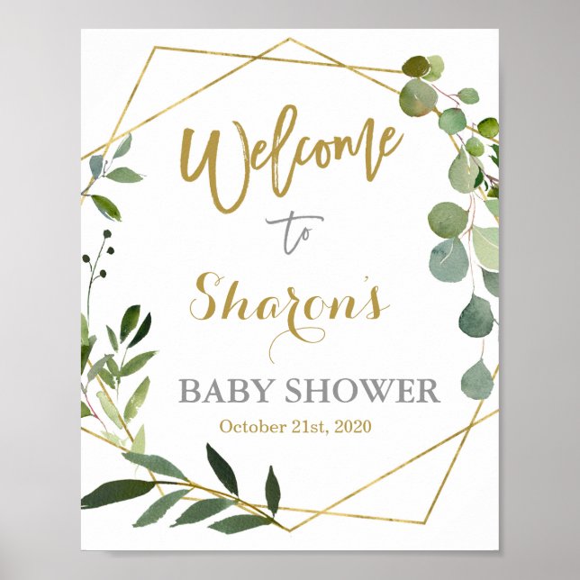 Affiche Eucalyptus Baby shower vert signe de bienvenue (Devant)